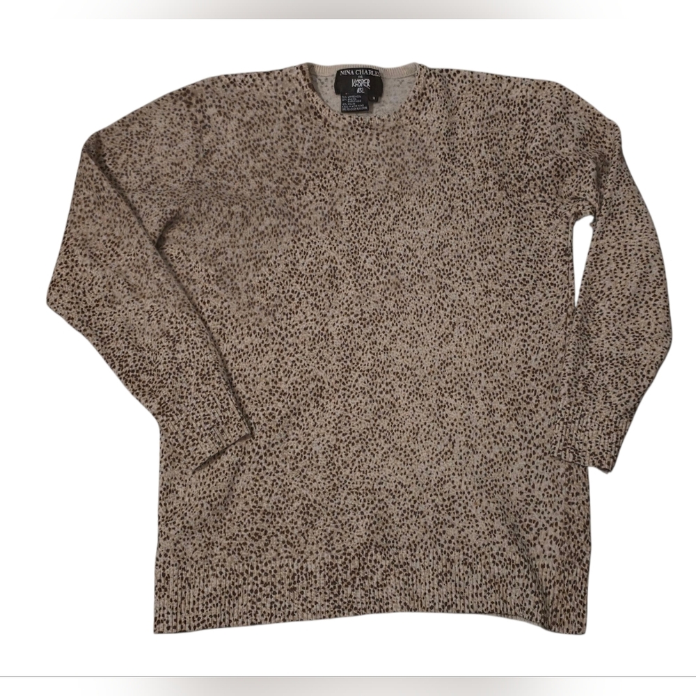 Nina Charles For Kasper Vintage Speckled Wool & Angora Blend Crewneck Sweater M